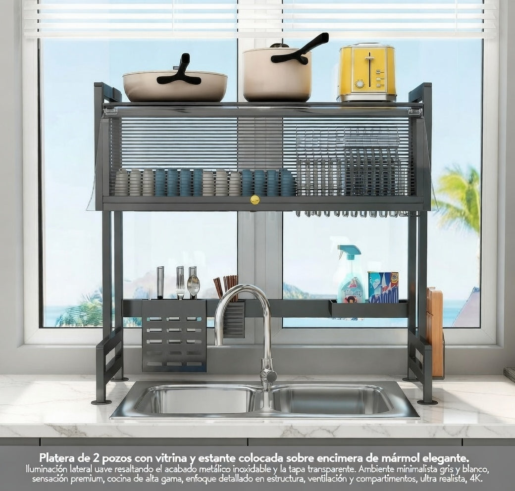 Platera 2 pozos 1 vitrina estante tapa